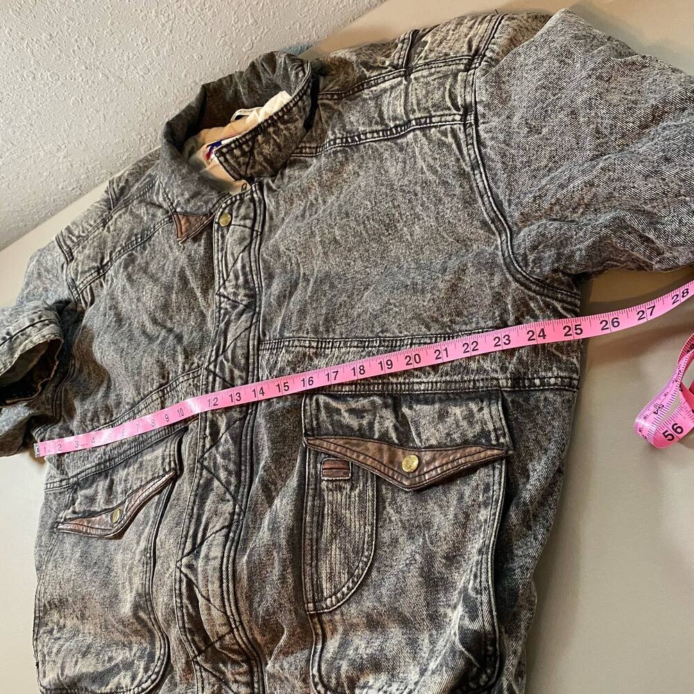 Vintage America Large Acid Wash Black Gray Cotton Leather Zip Winter Bomber - Picture 11 of 13